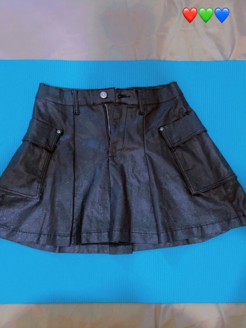 Black Sparkle Pleated Cargo Skirt